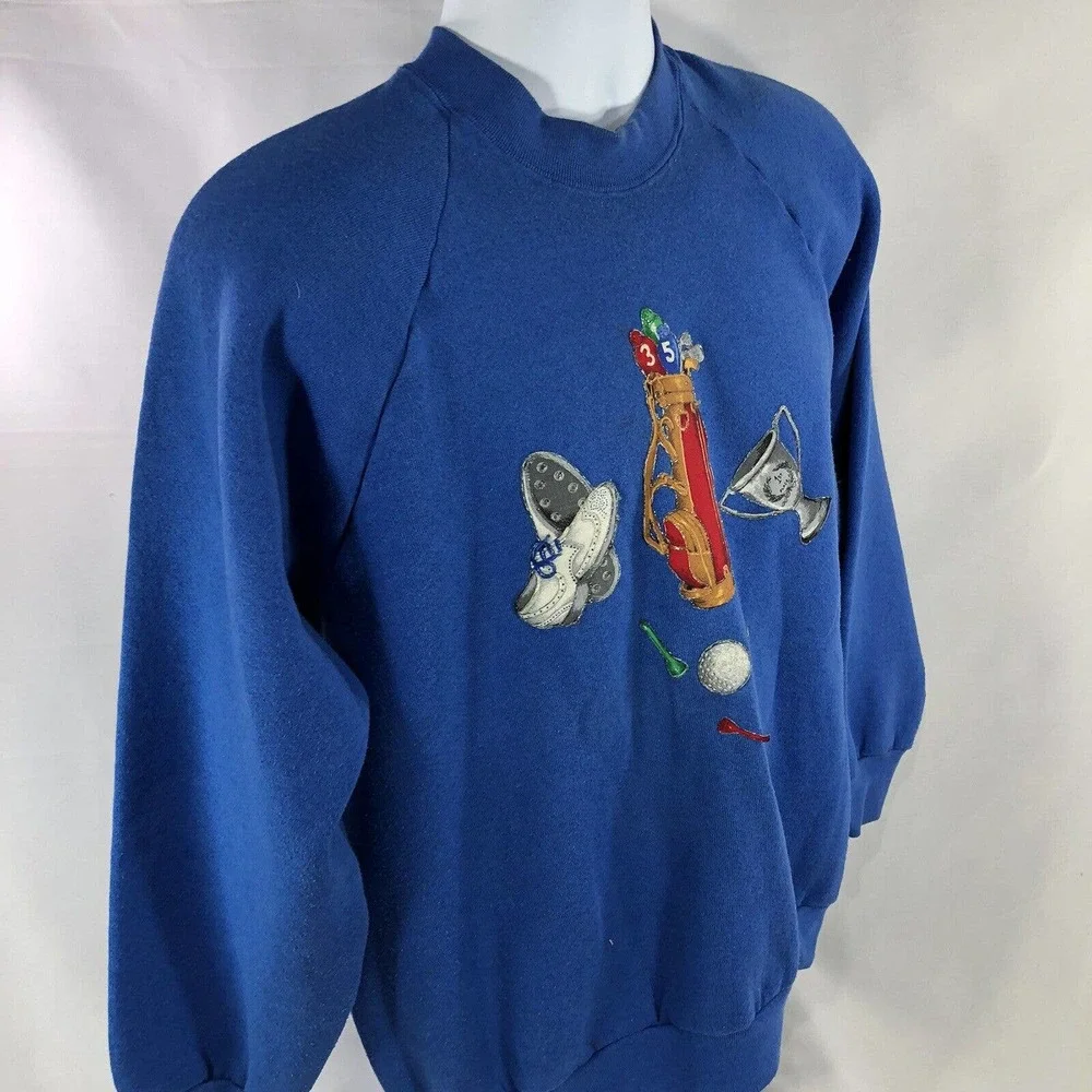 Vintage Golf Sweatshirt Blue USA Made Fruit Of The Loom Size Large 80s 90s Top - Picture 6 of 12